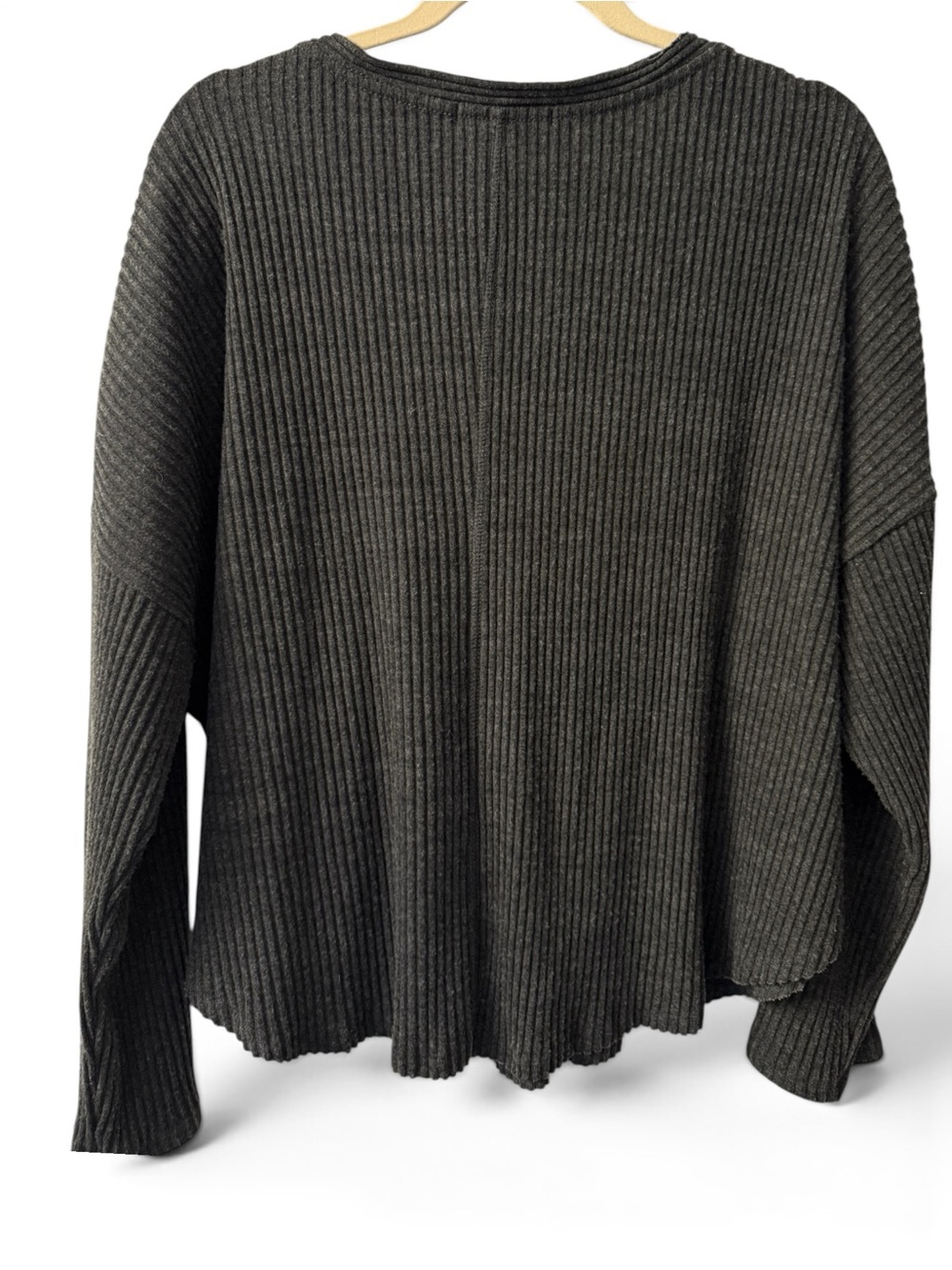 Joah Brown V-Neck Relaxed Fit Ribbed Knit Cardigan Charcoal Gray Size Medium - Picture 5 of 10